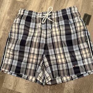 Tommy Hilfiger Tommy Trunks Mens Large Blue Plaid Swim Shorts Swimwear NEW